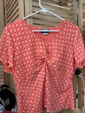 Notches Coral Hexagon Twist-Front Short Sleeve Top Petite Large